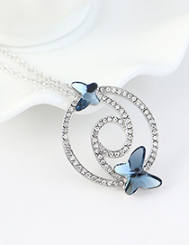 Fashion Denim Blue Diamond And Butterfly Double Cutout Geometric Necklace