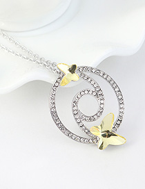 Fashion Pale Yellow Diamond And Butterfly Double Cutout Geometric Necklace