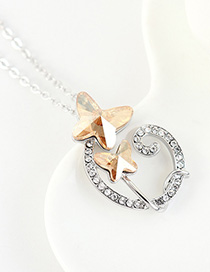 Fashion Golden Phantom Geometric Double Bow Necklace With Diamonds
