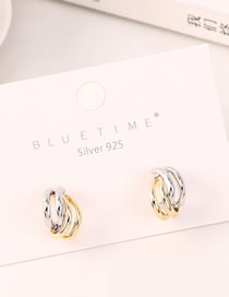 Fashion Color Mixing Silver Pin Plated Real Gold Small Banana Contrast Color Cutout Earrings