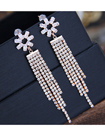 Fashion Rose Gold  Silver Studded Flower Tassel Alloy Stud Earrings
