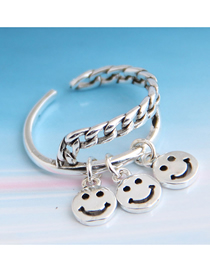Fashion Silver Smiley Openwork Chain Ring