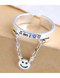 Fashion Silver Alphabet Smiley Chain Open Ring