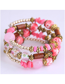 Fashion Pink Shell Round Bead Geometric Multilayer Bracelet