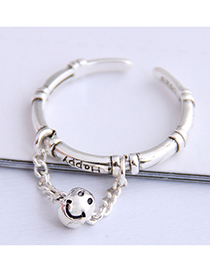 Fashion Silver Smiley Alphabet Chain Open Ring