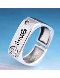 Fashion Silver Smiley Letter Geometric Open Ring