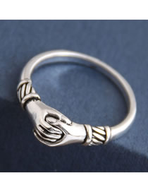 Fashion Silver Handshake Embossed Alloy Ring