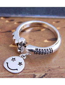 Fashion Silver Pentagram Smiley Geometric Open Ring
