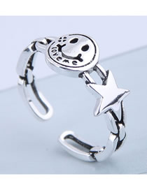 Fashion Silver Smiley Star Alphabet Geometric Open Ring