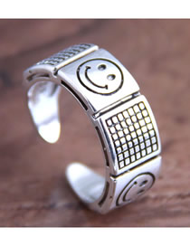 Fashion Silver Geometric Square Smiley Open Ring