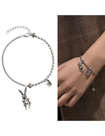 Fashion Silver Bunny Geometric Round Bead Thai Silver Bracelet