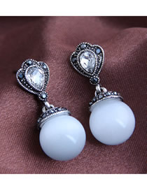 Fashion Silver Opal-set Diamond Studded Earrings