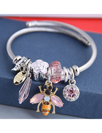 Fashion Pink Diamond Flower Dripping Bee Flower Bracelet
