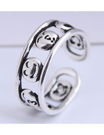 Fashion Silver Smiley Face Expression Hollow Wide Open Ring