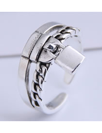 Fashion Silver Chain Lock Hollow Hollow Wide-open Ring