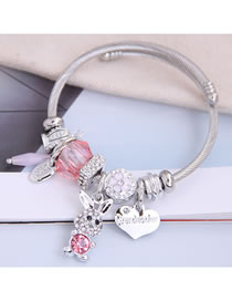 Fashion Pink Diamond-shaped Letter Love Rabbit Geometric Bracelet