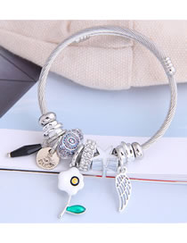 Fashion White Droplet Oil Flower Alloy Wings Geometric Bracelet