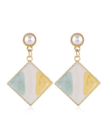 Fashion Yellow+white Pearl Drop Oil Geometric Contrast Alloy Earrings