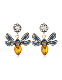 Fashion Yellow Diamond Pearl Insect Flower Alloy Hollow Earrings