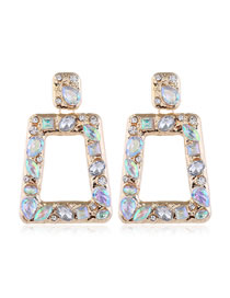 Fashion Colored Diamonds Diamond-shaped Geometric Hollow Alloy Earrings