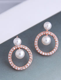 Fashion Rose Gold Micro-set Zircon Pearl Geometric Round Hollow Earrings