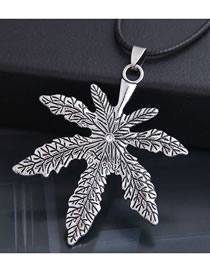 Fashion Silver Maple Leaf Diamond Embossed Alloy Mens Necklace