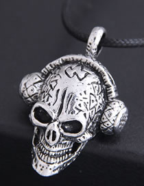 Fashion Silver Skull With Headphones Alloy Mens Necklace