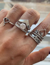 Fashion Silver Love Letter Diamond Alloy Ring Set