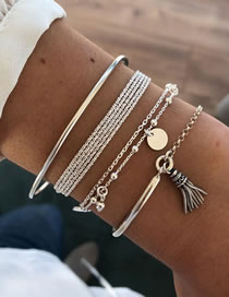 Fashion Silver Chain Tassel Round Alloy Multi-layer Bracelet