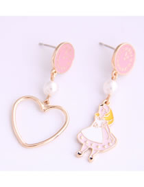 Fashion Pink Asymmetrical Oil Drop Pearl Princess Alloy Earrings