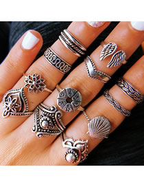 Fashion Silver Wing Shell Round Alloy Geometric Ring Set