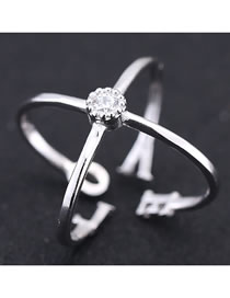 Fashion Silver Cross Open Diamond Alloy Ring