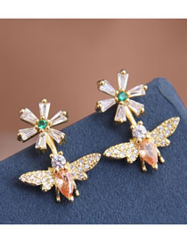 Fashion Golden Zircon Bee Flower Flower Stud Earrings