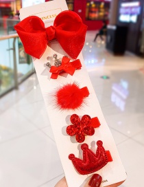 Fashion Red Bow And Diamond Flower Crown Children's Hair Clip Set