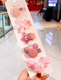 Fashion Pink Pentagram Flower Pearl Mickey Kids Hair Clip Set