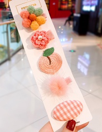 Fashion Pink Knitted Flower Peach Hair Ball Plaid Children Hair Clip Set