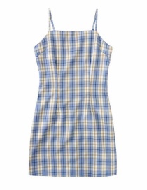 Fashion Blue Plaid Print Cami Dress (lined)