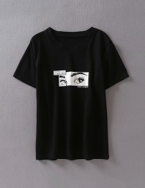 Fashion Black Eye Print Short Sleeve T-shirt