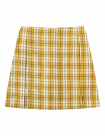 Fashion Yellow Plaid Split Skirt (without Safety Pants)