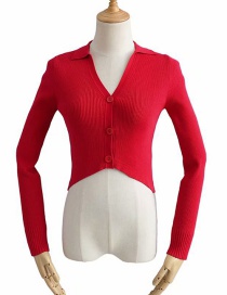Fashion Red Lapel-breasted Open-neck Sweater
