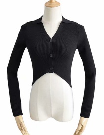 Fashion Black Lapel-breasted Open-neck Sweater