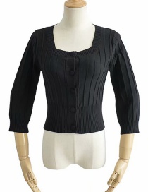 Fashion Black Small Square Collar 7-point Sleeve Sweater Sweater