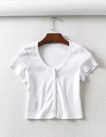 Fashion White Single-breasted Crew Neck T-shirt