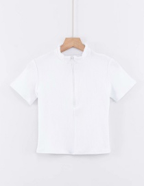 Fashion White Half Turtleneck Zip T-shirt