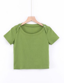 Fashion Green Short-sleeved T-shirt With Shoulder Buttons