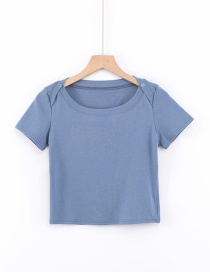 Fashion Blue Short-sleeved T-shirt With Shoulder Buttons