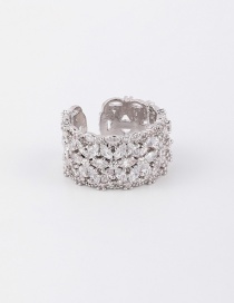 Fashion Silver Micro Diamond Flower Open Ring