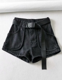 Fashion Black Washed High Waist With Belt Denim Shorts