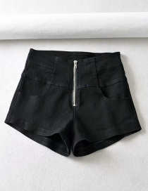 Fashion Black Zip High-rise Stretch-denim Shorts
