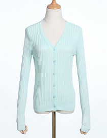 Fashion Mint Green V-neck Single-breasted Knitted Cardigan